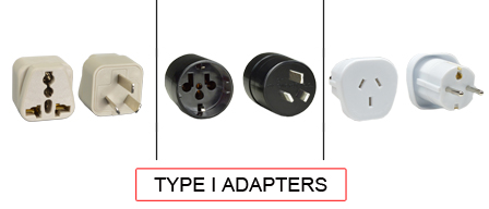 TYPE I Adapters are used in the following Countries:
<br>
Primary Country known for using TYPE I Adapters is the Argentina, Australia, China, New Zealand.
<br>Additional Countries that use TYPE I adapters are Fiji, Kiribati, Nauru, Papua New Guinea, Samoa, Solomon Islands, Tonga, Tuvalu, Uruguay, Vanuatu.

<br><font color="yellow">*</font> Additional Type I Electrical Devices:

<br><font color="yellow">*</font> <a href="https://internationalconfig.com/icc6.asp?item=TYPE-I-PLUGS" style="text-decoration: none">Type I Plugs</a> 

<br><font color="yellow">*</font> <a href="https://internationalconfig.com/icc6.asp?item=TYPE-I-CONNECTORS" style="text-decoration: none">Type I Connectors</a> 

<br><font color="yellow">*</font> <a href="https://internationalconfig.com/icc6.asp?item=TYPE-I-OUTLETS" style="text-decoration: none">Type I Outlets</a> 

<br><font color="yellow">*</font> <a href="https://internationalconfig.com/icc6.asp?item=TYPE-I-POWER-CORDS" style="text-decoration: none">Type I Power Cords</a>

<br><font color="yellow">*</font> <a href="https://internationalconfig.com/icc6.asp?item=TYPE-I-POWER-STRIPS" style="text-decoration: none">Type I Power Strips</a>

<br><font color="yellow">*</font> <a href="https://internationalconfig.com/worldwide-electrical-devices-selector-and-electrical-configuration-chart.asp" style="text-decoration: none">Worldwide Selector. All Countries by TYPE.</a>

<br>View examples of TYPE I adapters below.